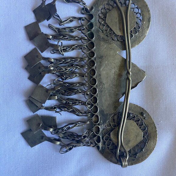 RARE ANCIENT BERBER STYLE BRONZE AMULET PENDANT HAIR CLIP ENGRAVINGS NO STONES - Picture 6 of 6